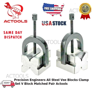 $39 • Buy Precision Engineers All Steel Vee Blocks Clamp Set V Block Matched Pair USA