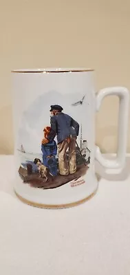 Norman Rockwell 1985   Looking Out To The Sea  Gold Trim Porcelain Coffee Mug • $10