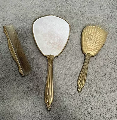 Vintage 1950’s  Gold Tone Matson Butteryfly Mirror Brush Comb Vanity Set • $49.99