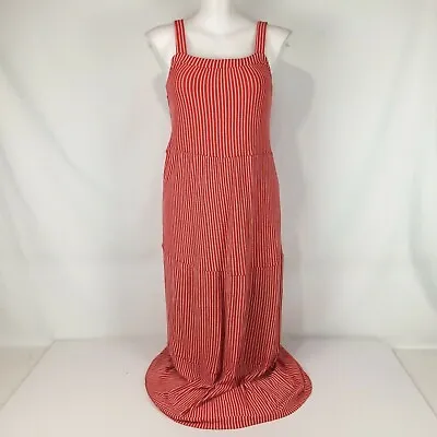 Edited Dress Red Size 14 White Stripe Maxi Stretch Straps Tiers Tie Back • $15