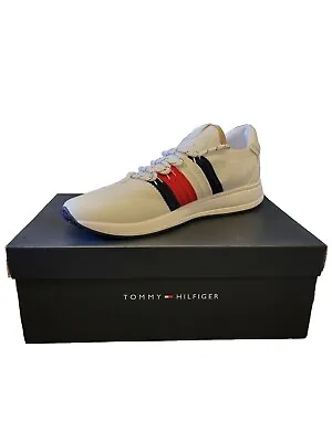 TOMMY HILFIGER Women's Rezi Lace Up Stretch Sneakers In White Fabric Size 9.5M • $34.99