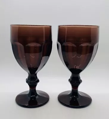 Set Of 2 Mid-Century Water/Wine Goblet Brown Color USA Duratuff By Libby • $20