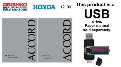2003 2005 2007 Honda Accord Service Repair Manual USB Drive W/ V6 Supplement OEM • $54.49