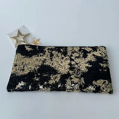 MAC Black Gold Lame' SPRINKLE OF SHINE Star Top Zip Cosmetic Bag • $11.90