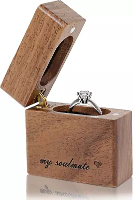 Wooden Engagement Ring Box Small Slim Flat Ring Case For Proposal Wedding • $15.82