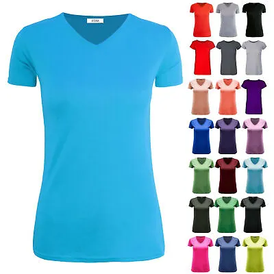 £2.99 • Buy Ladies Womens Casual Cap Sleeve Plain V Neck Basic Stretchy Baggy Jersey T Shirt