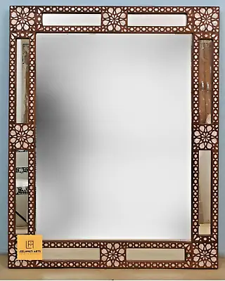 Antique Look Mother Of Pearl Inlay Mirror Frame Brown Floral Design Frame • $1208.90