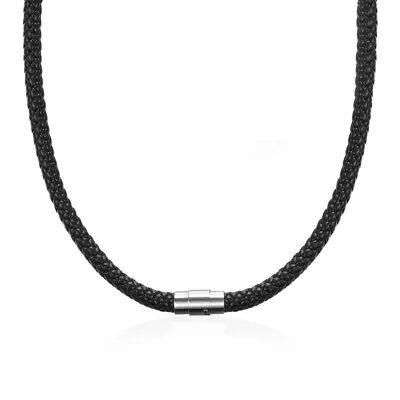 4/6/8MM Mens Black Braided Leather Cord Necklace Stainless Steel Magnetic Clasp • $8.54