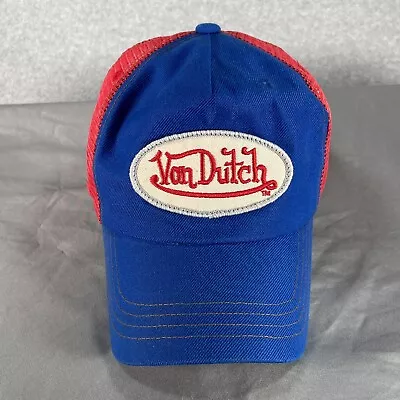 Von Dutch Hat Cap Snapback OSFM Blue Red Patch Mesh Trucker • $24.99