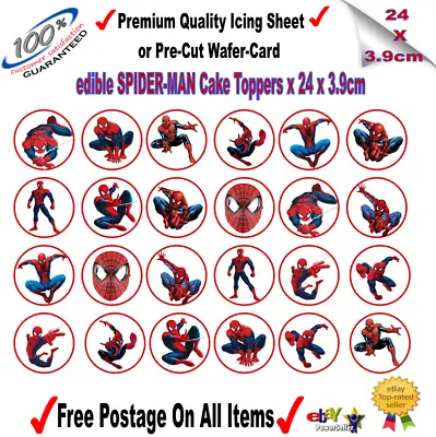 24x Edible Spider-man Uncut Icing Sheet Or Pre-cut Wafer-card Cupcake Toppers • £3.99