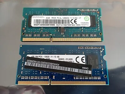8GB ( 2 X 4GB ) PC3L-12800 DDR3-1600 Laptop SO-DIMM RAM 1xMicron 1xRamaxel • £10.99