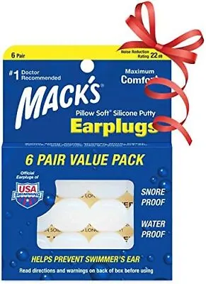 Mack's Pillow Soft Silicone Putty Ear Plugs 6 Pairs Value Pack • £9.09