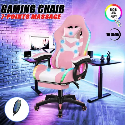 Delux RGB LED Lights Gaming Chair Office Computer Racing Massage Lumbar Retracta • $129