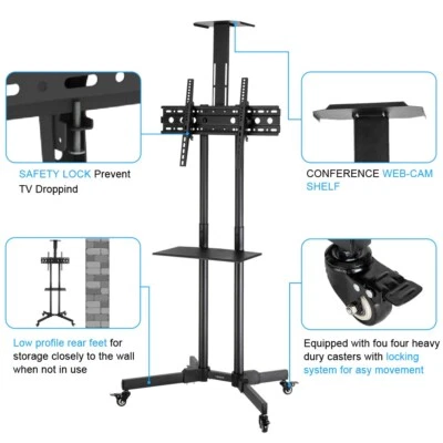 32-70  TV Mobile Cart VESA 400*600 Adjustable 15° W/ Pulley Tray Camera Bracket • £45.97