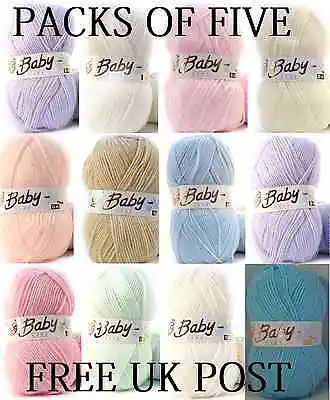 5 X 100g Baby Wool Soft DK Double Knitting Yarn Woolcraft Babycare & BabyDream • £12.39