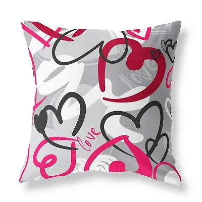 Hearts Love Design Zip FILLED CUSHION Designer Grey • £20.99