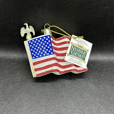 Noble Gems USA American Flag With Eagle Christmas Tree Glass Ornament New Boxed • $8.99