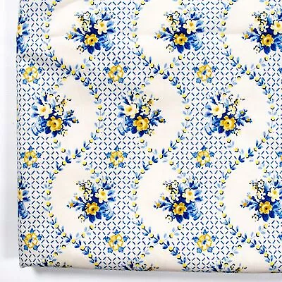 Laura Ashley English Country Print Cotton Home Decor Fabric Blue Yellow 2.6 Yds • $44.98