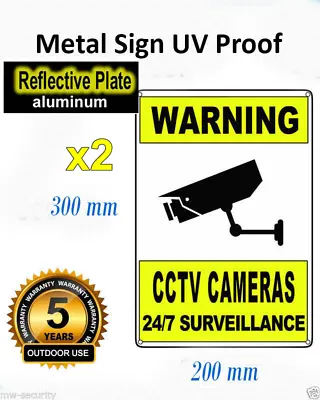 2 X Reflective CCTV Security Surveillance Camera METAL Warning Sign Aluminium  • $24