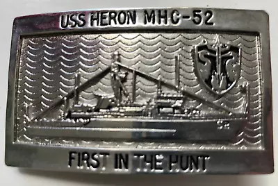 USN Ship USS USS Heron MHC-52 Brass Belt Buckle Navy Military Minehunter 1990s • $30