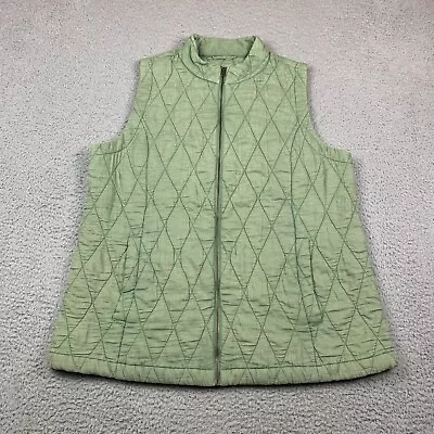 J Jill Vest Womens M Heritage Quilted Full Zip Pockets Olive Green Casual • $24.88