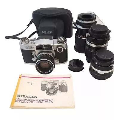 Miranda Sensorex 35mm SLR Camera W/ 4 Lenses Case Manual - Works But No L Meter • $75