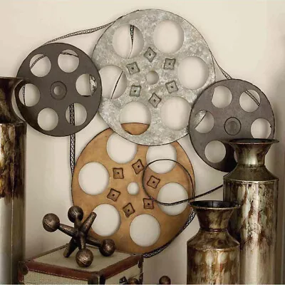 Old Time Movie Reel Retro Wall Art Sculpture Galvanized Iron Vintage Industrial • $85.60