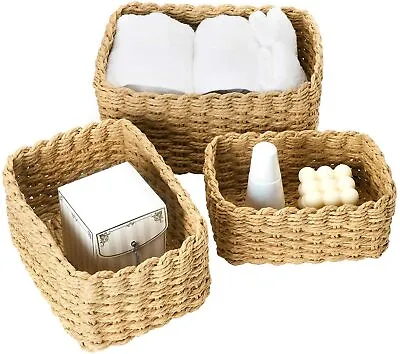 £35.99 • Buy Set Of 3 Stylish Woven Wicker Storage Baskets, Boxes For Cupboards Drawer Shelf