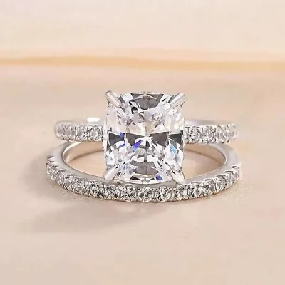 3Ct Gorgeous Cushion Moissanite Bridal Set Wedding Ring 14K White Gold Plated • $216.25