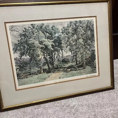 30  Etching Print H. W. Robbins Where Noble Elms Abound Landscape Americana • $120