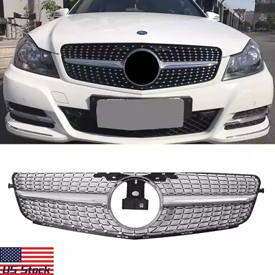 Diamond Front Grille Chrome Grill For Mercedes C-Class W204 2008-2014 C300 C350 • $50.58