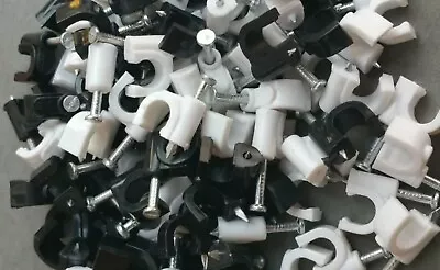 Round Electrical Wire White & Black Cable Clips With Nail 6mm Packs Of 80 • £3