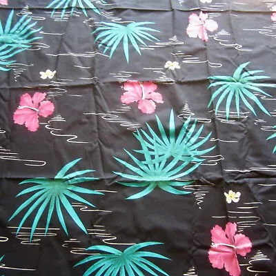 50cm X 116cm  Black Tiki Hawaiian Floral Vintage Cotton Sewing Fabric 1980s  • $15