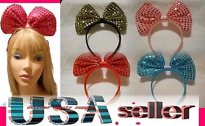 Blue Pink Red Bling Shine Girl Woman Rabbit Ear Ribbon Headband  HAIR BAND # 2 • £3.88