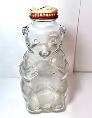 Vintage 7  Glass Bear Coin Bank Bottle W/Lid Snow Crest Beverages Salem Mass • $12