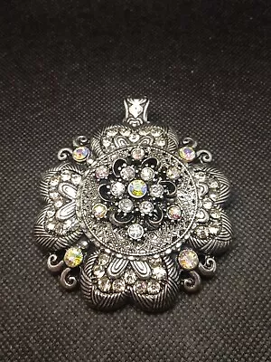 Magnetic Flower Pendant Silver Tone With AB Crystal 2.75  • $12