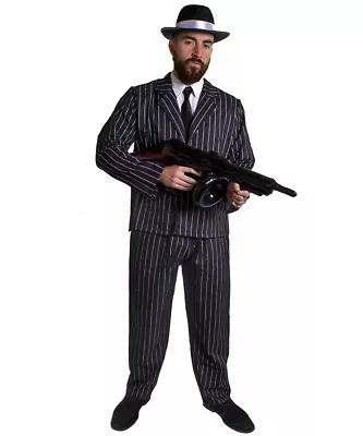 Mens  Gangster Costume Hat Spiv Moustache And Tommy Gun 1920's Fancy Dress • £24.99