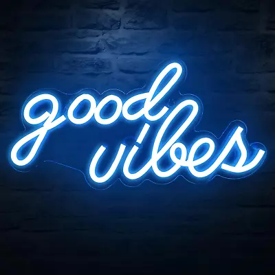 Good Vibes Neon Sign For Bedroom Wall Decor Powered By USB Neon Light Ice Blue  • $25.85