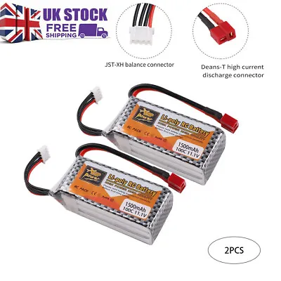 2x11.1V 1500mAh LiPo Battery 3S 100C Deans T Plug For RC Car Airplane Helicopter • £32.29