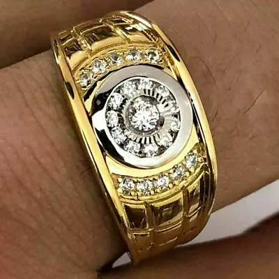 $4.10 • Buy Fashion 18K Gold Men's White Sapphire Diamond Ring Party Band Rings Size 7-13