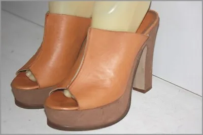 Minelli Sandals Platform SABOTS Brown Leather Tan T 39 Top Condition • $73.76