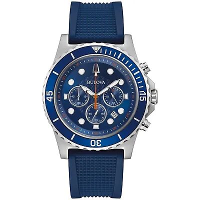 Bulova Mens Quartz Chronograph Blue Multi Dial Calendar Watch 44MM 96K108 • $173.99