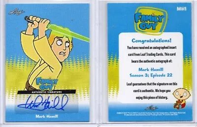 Mark Hamill Autograph Card MH1 2011 Leaf Family Guy Star Wars Signed Auto COA • $4950