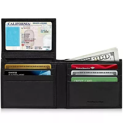 Genuine Leather Minimalist Bifold Wallets For Men RFID Blocking Slim Mens Wallet • $12.99