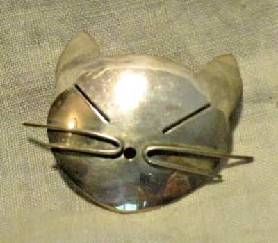 $14 • Buy Beau Sterling Pin Cat Face Modernist Vintage