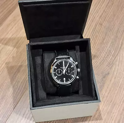 LINKS OF LONDON Mens Black Silver Bloomsbury Chronograph Watch Steel Leather UK • £229