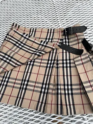 Burberry Pleated Mini Skirt Kilt Wool Nova Check 8 10 • $395