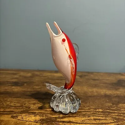 VTG Murano Dolphin Marlin Swordfish Red Fish Art Glass Figurine 7 Inch Jumping • $24.99