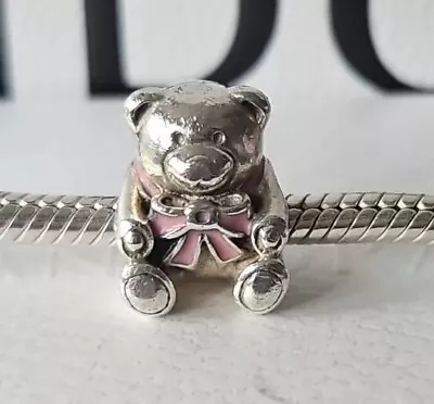 Genuine Pandora Bracelet Charm - Silver Teddy Bear Baby Girl Pink Bow S925 ALE • £2.20