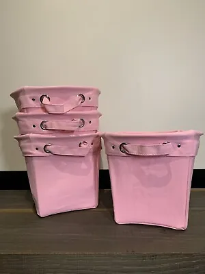 $75 • Buy 4 Pottery Barn KIDS Solid MEDIUM Canvas Storage Bucket Bin Basket Carnation Pink